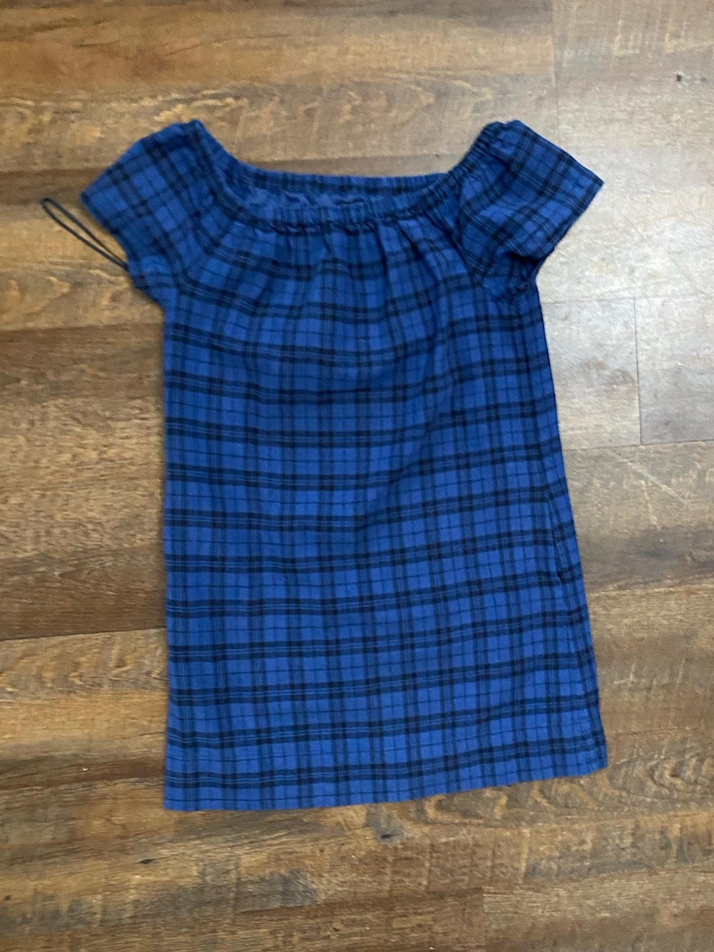 Madewell Women 2 Blue/Black Plaid Off Shoulder Dress with Pockets